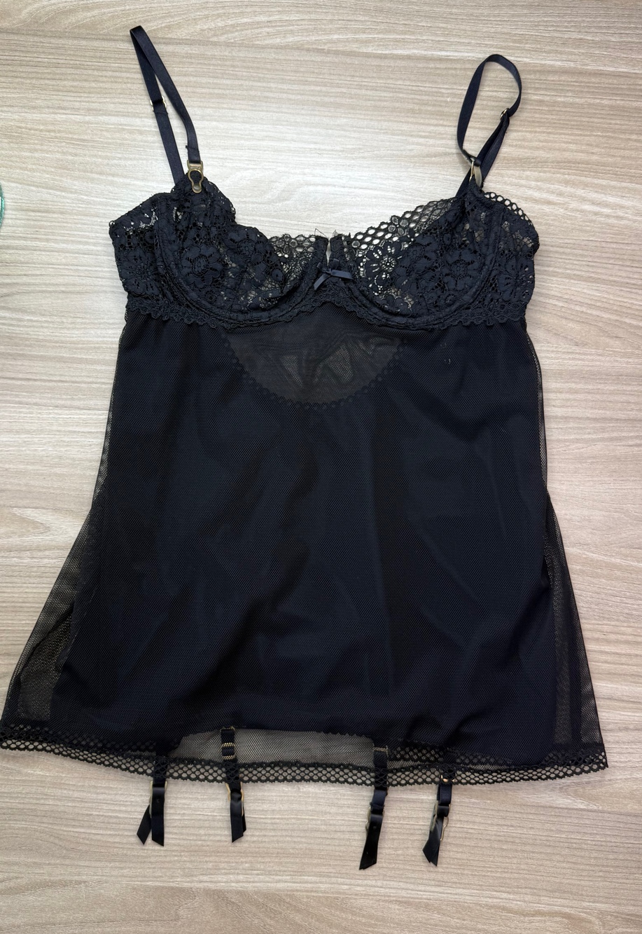 Victoria's Secret Very Sexy Women's Black Lace Mesh Garter Babydoll Size 34C